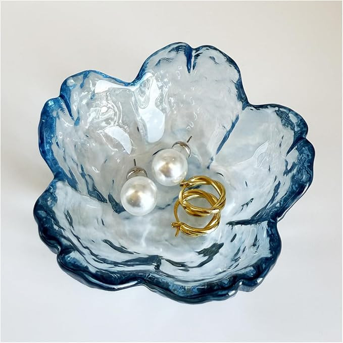 HIUSITY Flower Jewelry Dish, Ring Dish Tray,Decorative Cute Blue Glass Trinket Dish,Gift Ideas fo... | Amazon (US)