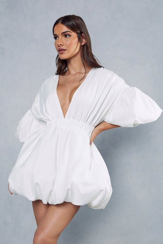 Plunge Front Extreme Puff Sleeve Mini Dress | Miss Pap UK