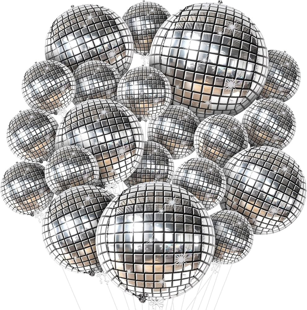 KatchOn, Silver Disco Ball Balloons - 32 Inch, Pack of 20 | Shiny Disco Balloons, Disco Party Dec... | Amazon (US)