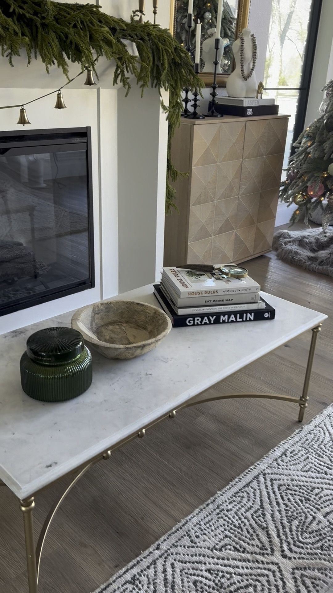 How I styled it: bell garland and ornaments 