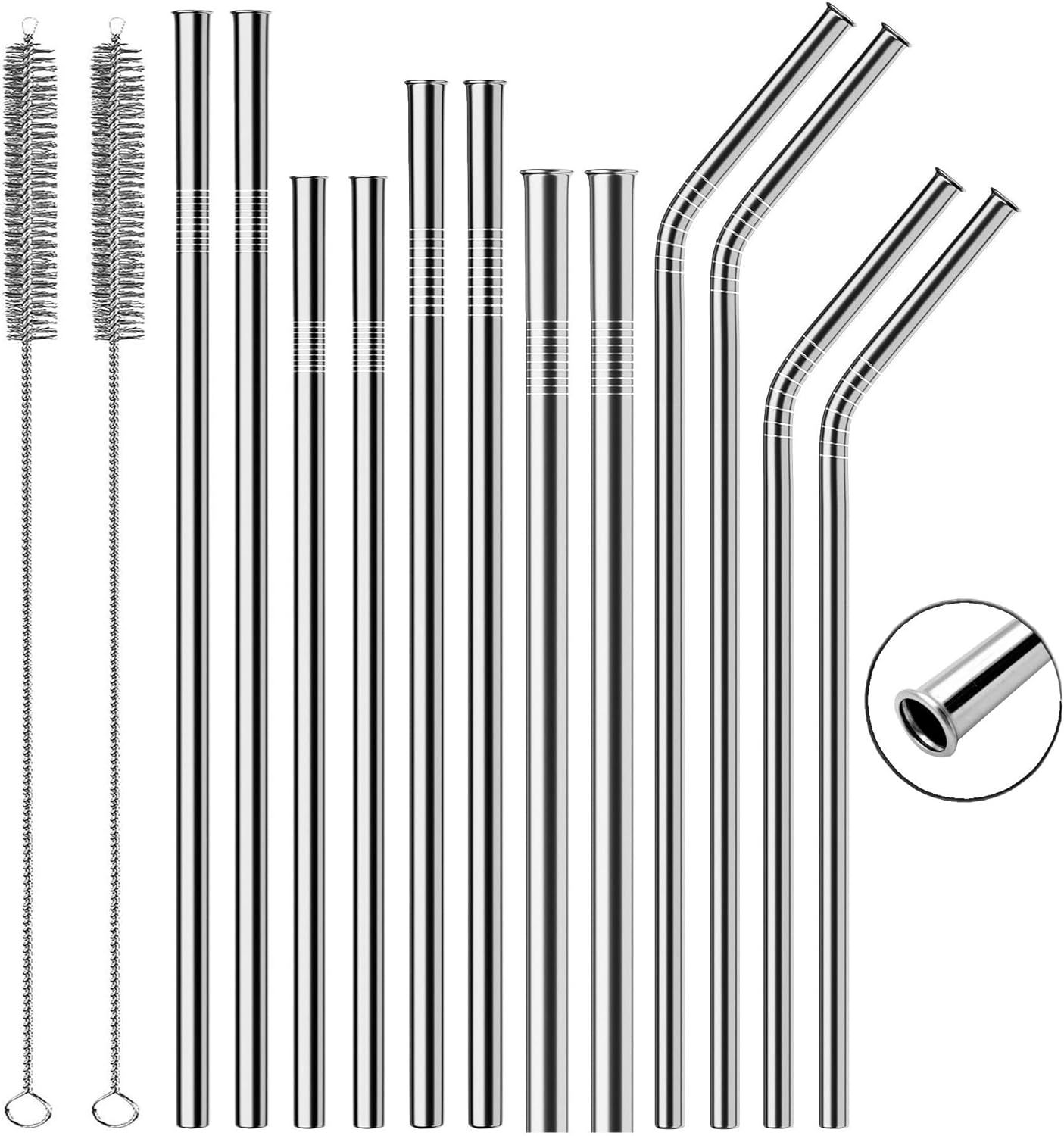 Reusable Metal Straws 10.5"9.5" 8.5" Stainless Steel Straws 12 Pcs With Portable Bag Clean Brush ... | Amazon (US)