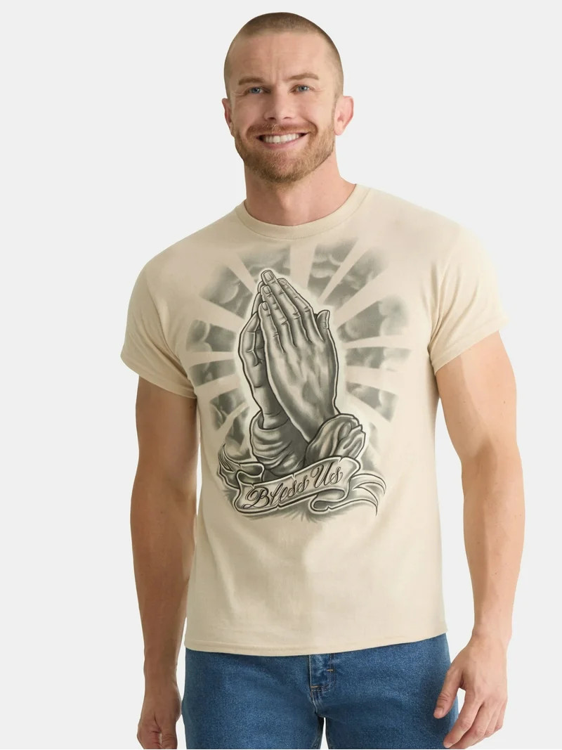 Humor Men's and Big Men's Bless Us Praying Hands Cotton Graphic Tee, Size S-3XL | Walmart (US)