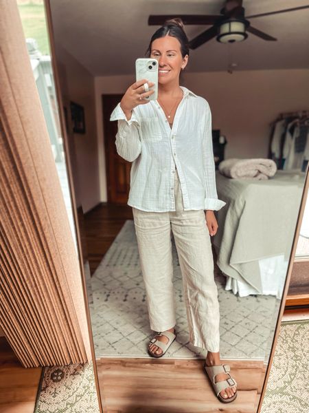 My pants are the sand color in size xs from quince. I also linked some similar ones from old navy. My button up is a few years old so I linked similar ones!

#LTKFindsUnder50 #LTKShoeCrush #LTKSeasonal