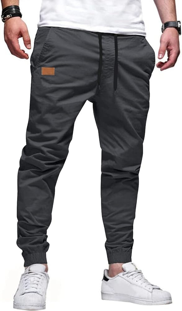 JMIERR Mens Casual Joggers Pants - Cotton Drawstring Chino Cargo Pants Hiking Outdoor Twill Track... | Amazon (US)