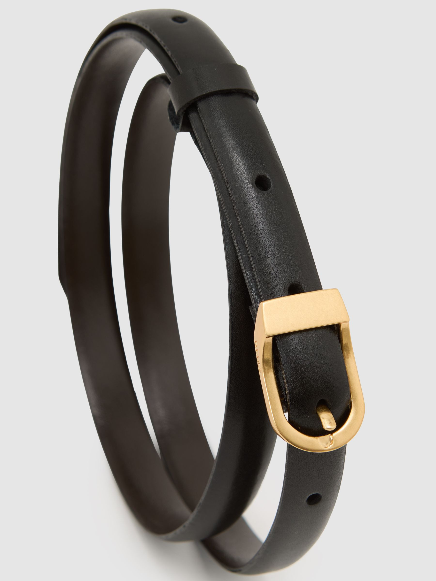 Reiss Leather Mini-Buckle Belt in Black | REISS | Reiss US