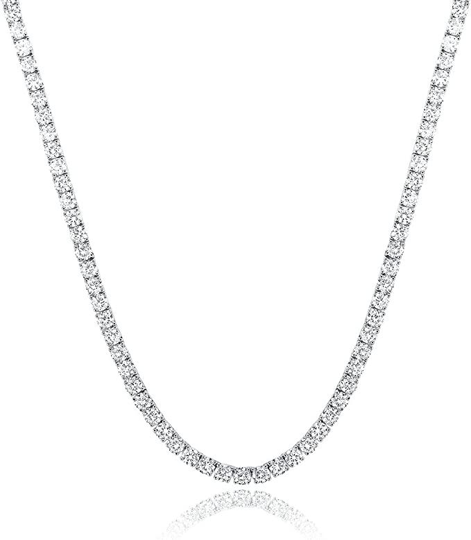 GEMSME 18K White Gold Plated 4.0mm Round Cubic Zirconia Classic Tennis Necklace 16/18/20/22/24 In... | Amazon (US)
