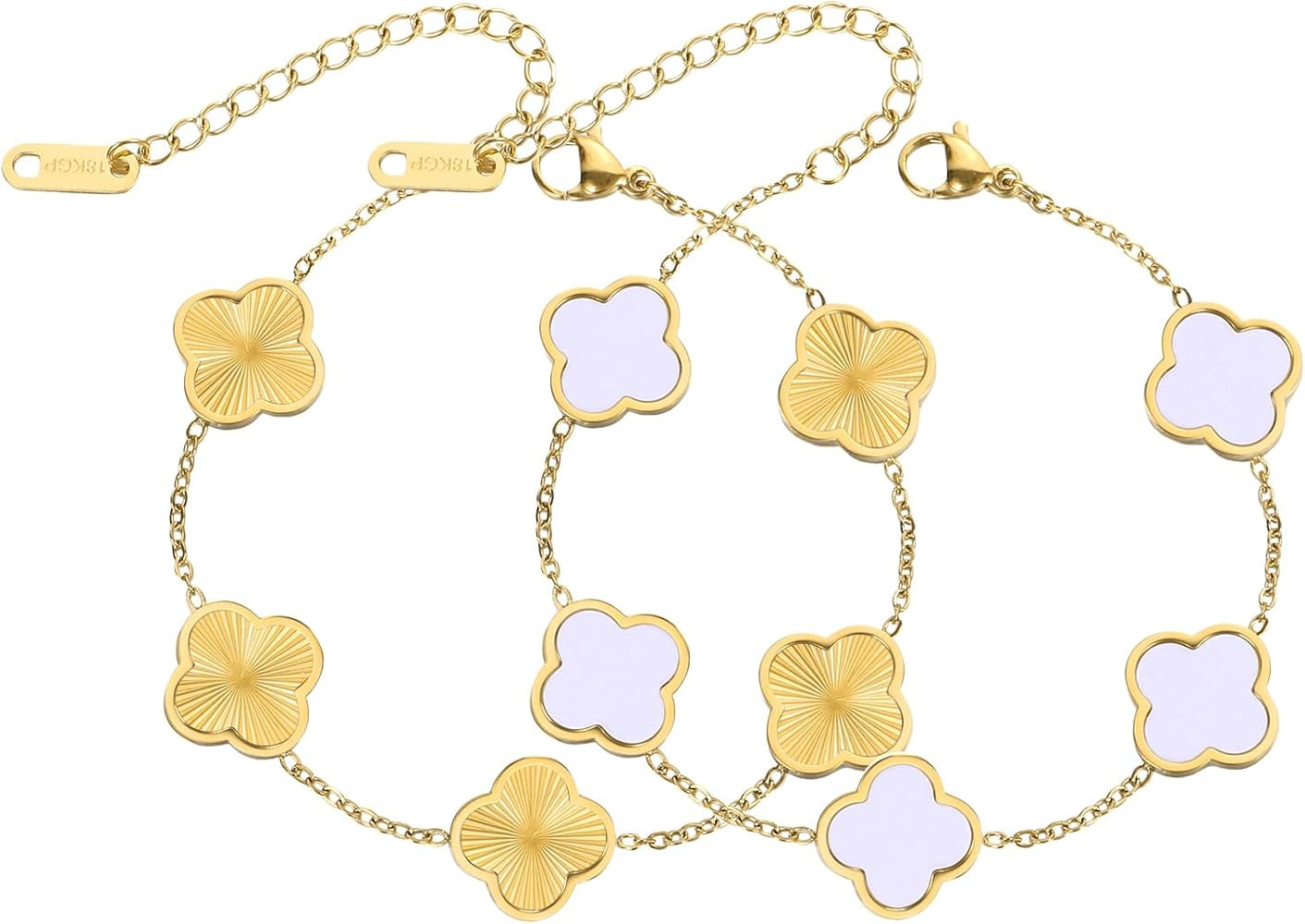18K Gold Plated Four Leaf Clover Bracelet Set for Women Lucky Clover Bracelet Black/White/Gold Fl... | Amazon (US)