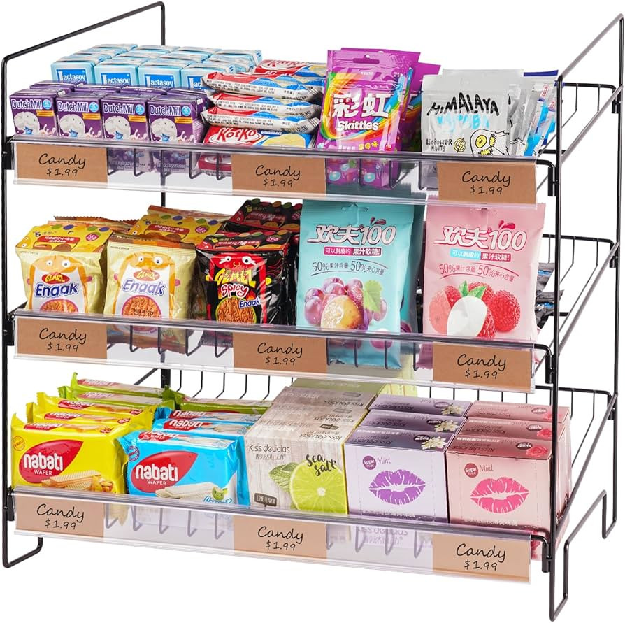 WWN Black 3-Tier Candy Display Rack 24 * 23 * 14inch Versatile Chip and Snack Stand for Counterto... | Amazon (US)