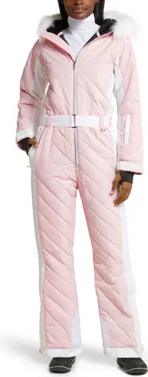 Powder Pink Faux Fur Trim Waterproof Snowsuit | Nordstrom