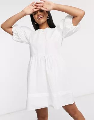 River Island embroidery detail mini dress in white | ASOS (Global)