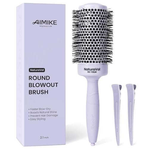 AIMIKE NaturaVol Round Brush for Blow Out,Nano Thermal Ceramic-Coated Round Hair Brush for Fine Hair,Fast Blow Dry for Smooth Salon-Style Finish at Home,Adds Volume,Purple (2.1"Barrel,3"with Bristles) | Amazon (US)