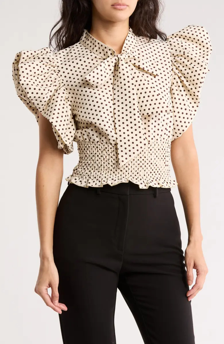 BY DESIGN Dorothy Tie Front Ruffle Sleeve Crop Top | Nordstromrack | Nordstrom Rack