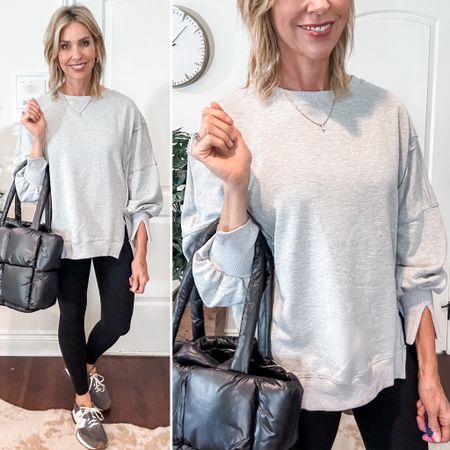 Amazon casual outfit. Amazon oversized sweatshirt. Amazon puffy quilted purse. Fits true to size and comes in other colors. 

#LTKSeasonal #LTKstyletip #LTKfindsunder50
