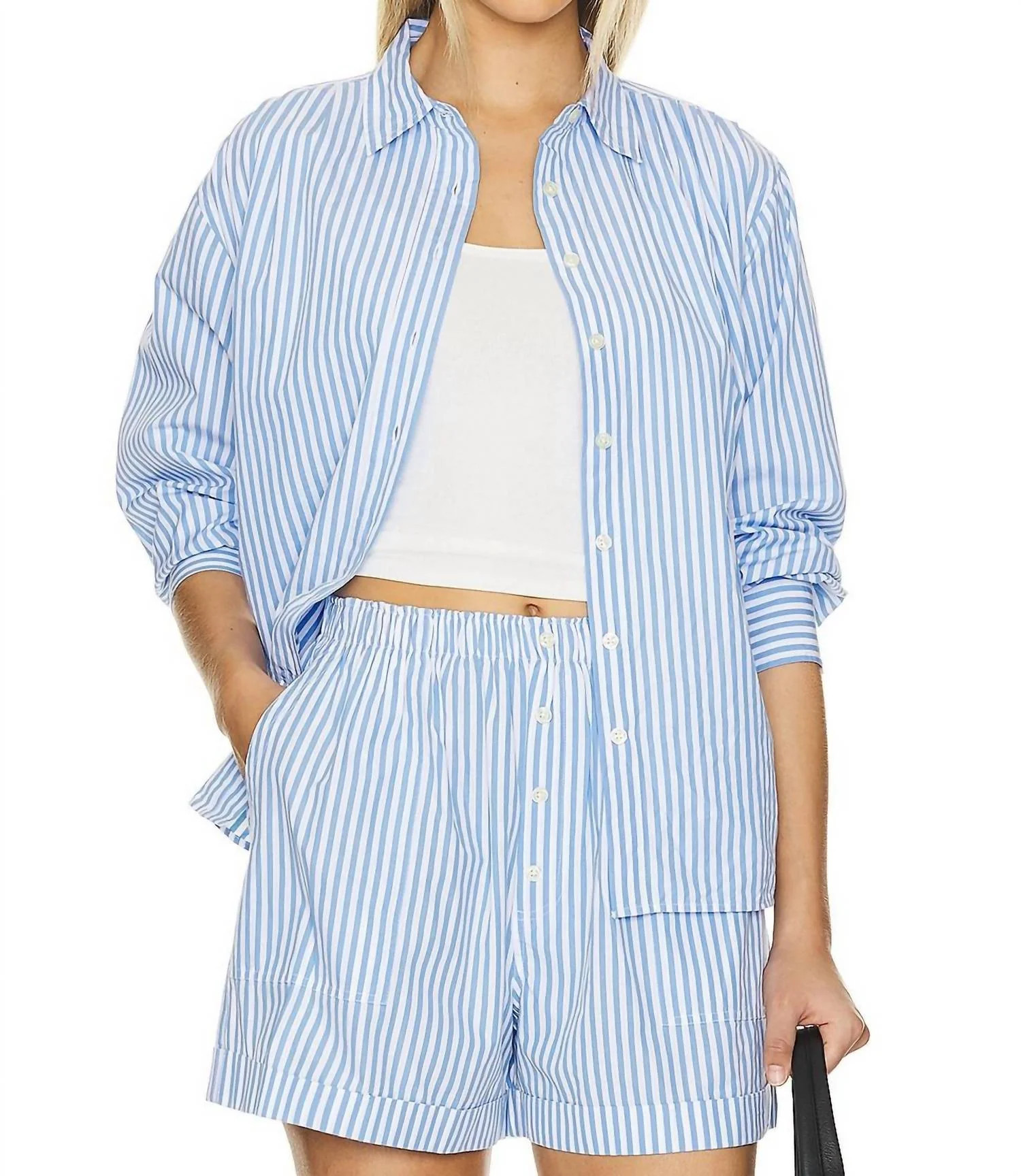 Society Button Up Shirt In Light Sky Stripe | Shop Simon