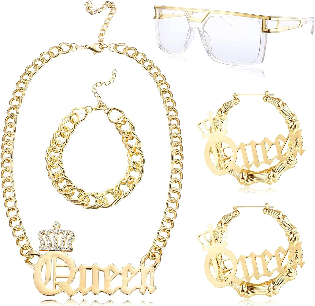 THUNARAZ 80s/90s Hip Hop Queen Costume Kit for Women Rapper DJ Punk Rapper Costume Jewelry Access... | Amazon (US)