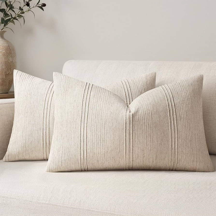 MIULEE Lumbar Striped Throw Pillow Covers 12x20 Decorative Textured Pillow Covers Pack of 2 Linen... | Amazon (US)
