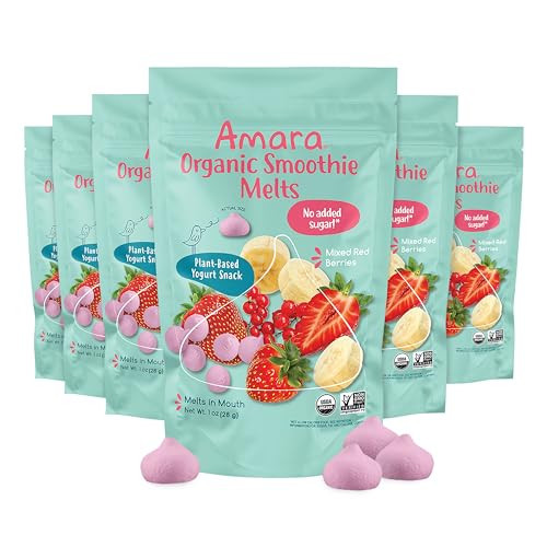 Amara Smoothie Melts - Mixed Red Berries - Baby Snacks Made With Fruits and Vegetables - Healthy Toddler Snacks For Your Kids Lunch Box - Organic Plant Based Yogurt Melts - 6 Resealable Bags | Amazon (US)
