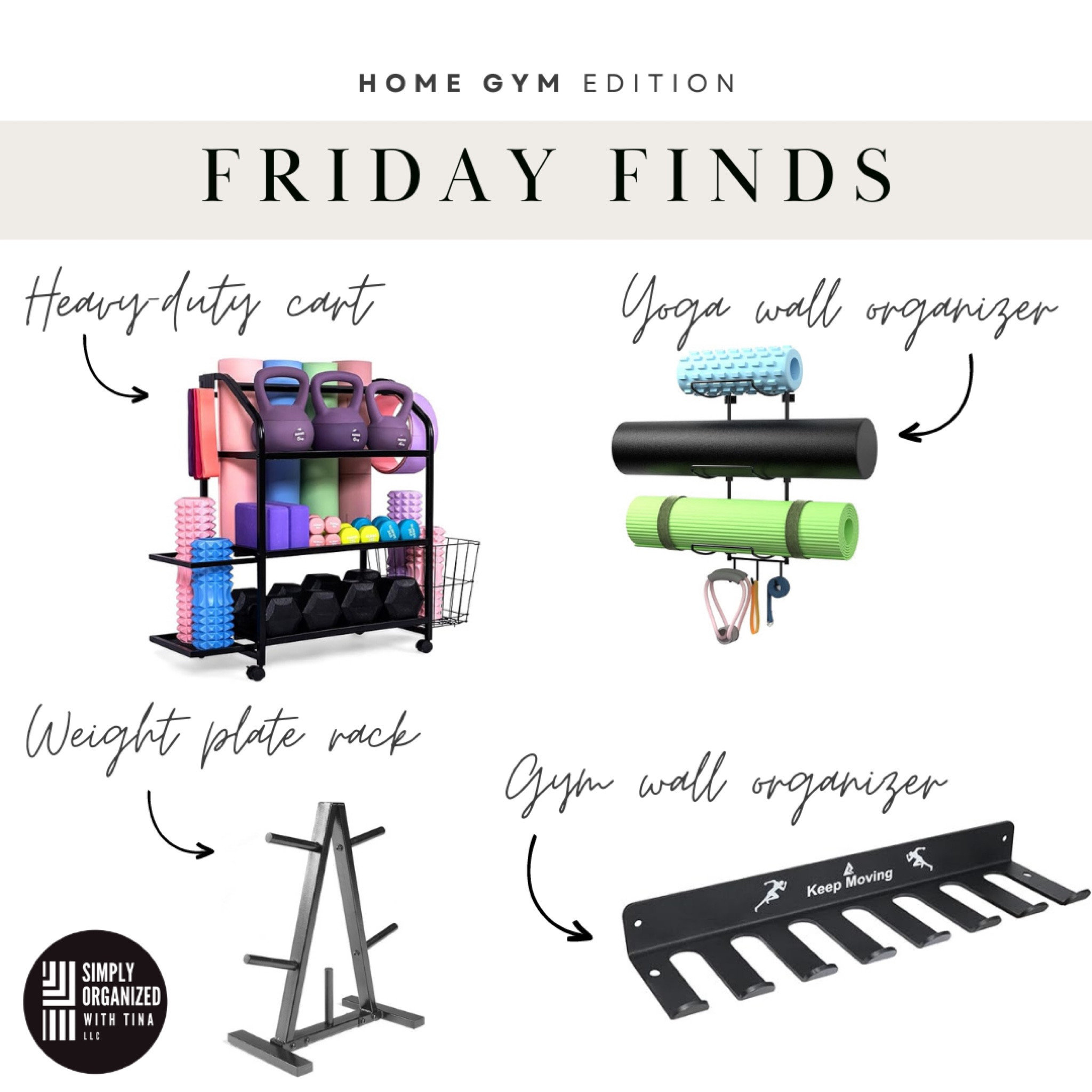 Do your 2024 resolutions include fitness goals? 👟💪 Get your  gym space organized with these gym organizational finds to keep items up off the floor and organized to keep you on track in the new year:
▪️Cart for heavy duty weights/accessories- Versatile heavy-duty cart to easily hold everything including kettlebells, yoga mats, foam rollers, bands, jump ropes, and dumbbells. Wheels allow you to move the cart anywhere
▪️Gym wall organizer- heavy duty organizer helps get items like barbells up off the floor; great for small home gyms or garages
▪️Yoga wall organizer- This wall holder can store your yoga mat, yoga strap and resistance bands. It can save more space in your home.
▪️Weight plate rack- protect floors from damage and keep your workout area organized and safe by easily storing plates off the ground


#LTKhome #LTKfitness
