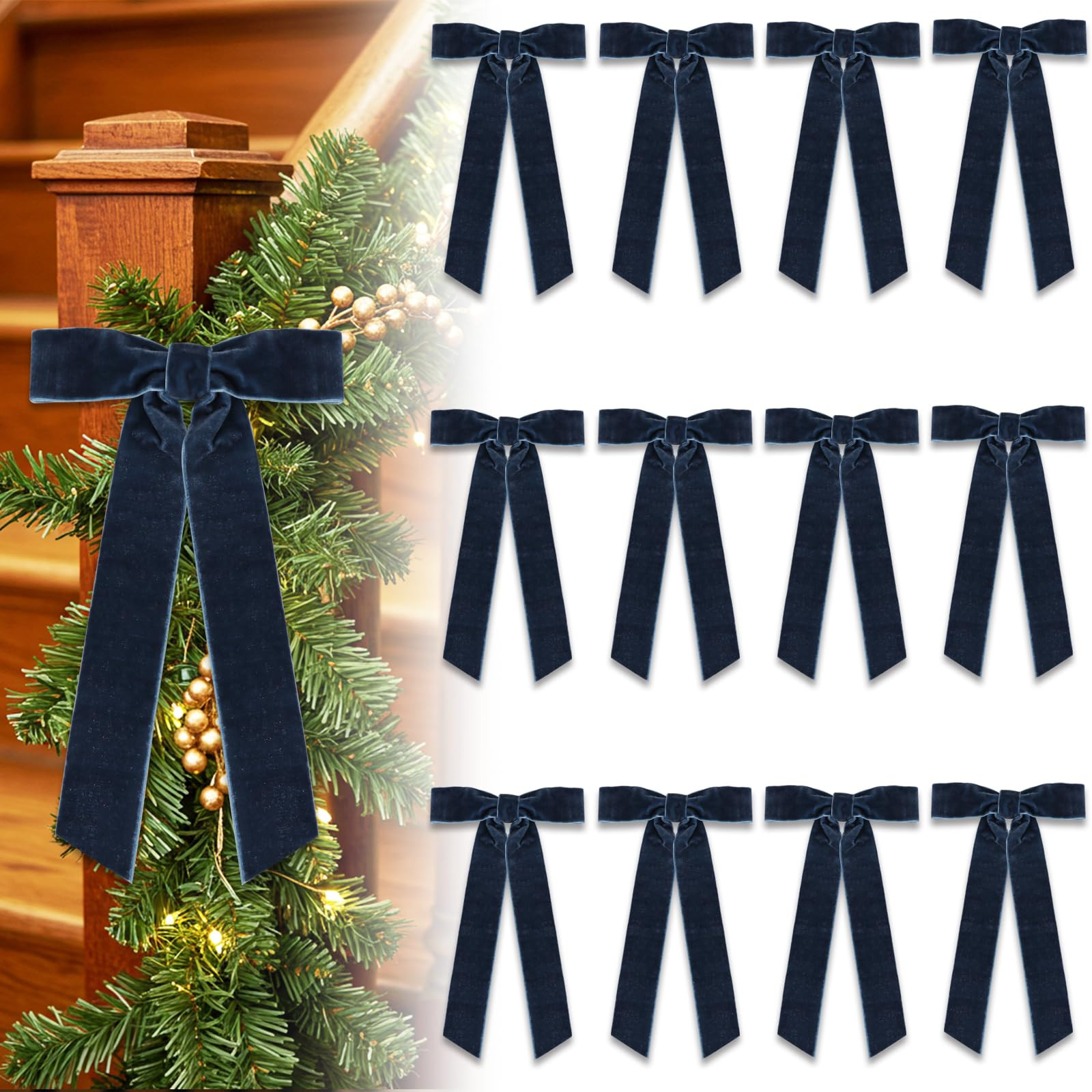 TONIFUL Dusty Blue Velvet Bows-12 Pack Christmas Bows for Tree, Wreath, Stair Handrails, Fireplac... | Amazon (US)