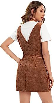 Floerns Women's V Neck Sleeveless Corduroy Button Pinafore Overall Mini Dress | Amazon (US)
