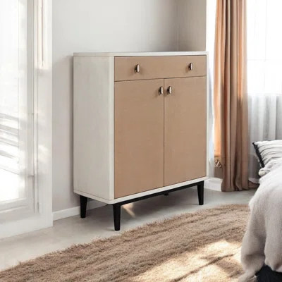 Stylish Bar Storage With Adjustable Hinges And Spacious Drawer Space White+Pecan Cabinet, 36.34 In. Deep 132.26 Lb Heavy | Wayfair North America