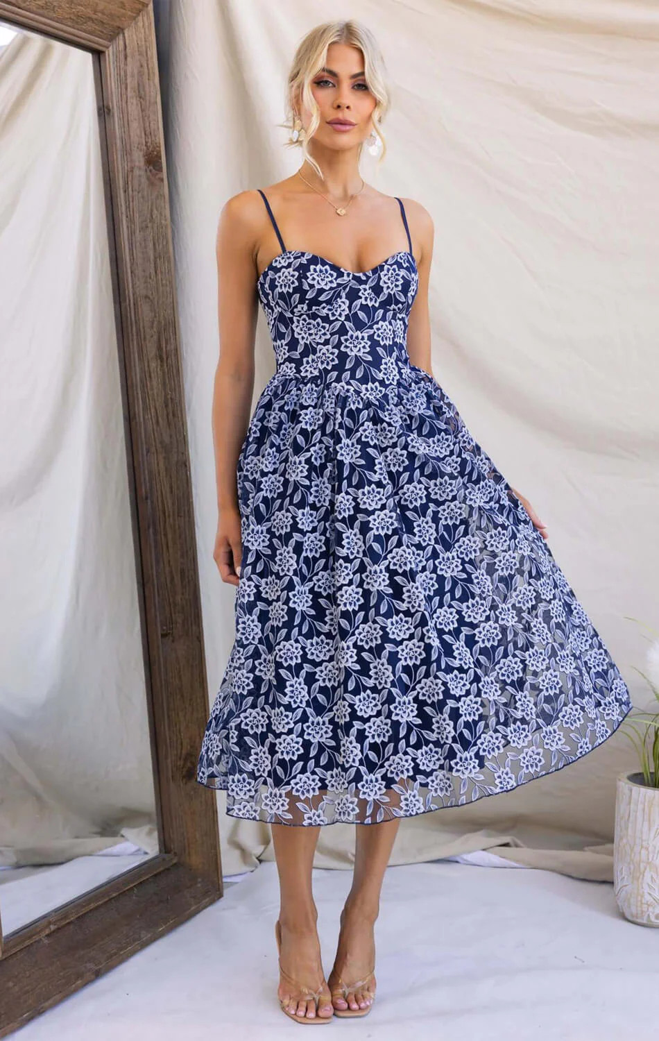 BLOSSOM MIDI DRESS - NAVY BLUE | Lady Black Tie