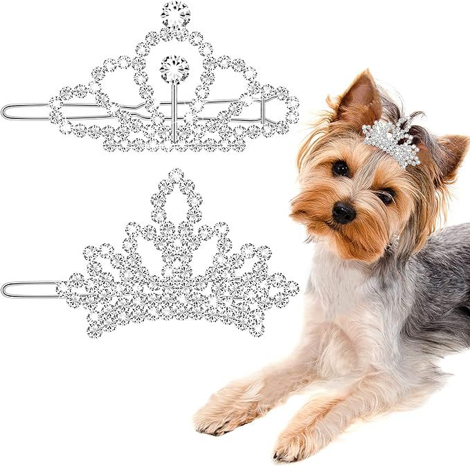 MTLEE 2 Pieces Dog Tiara Crown Hair Clips Clear Crystal Rhinestone Hair Barrettes Pet Crown Hair ... | Amazon (US)