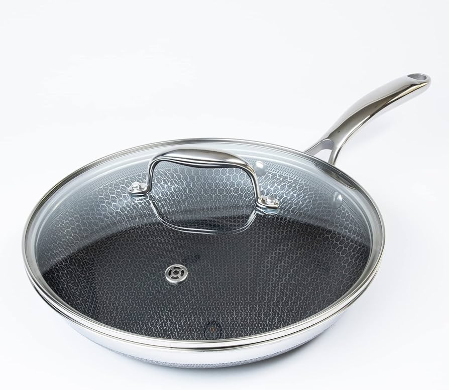 HexClad 10 Inch Hybrid Stainless Steel Frying Pan with Cooking Lid, Stay Cool Handle, PFOA Free, ... | Amazon (US)