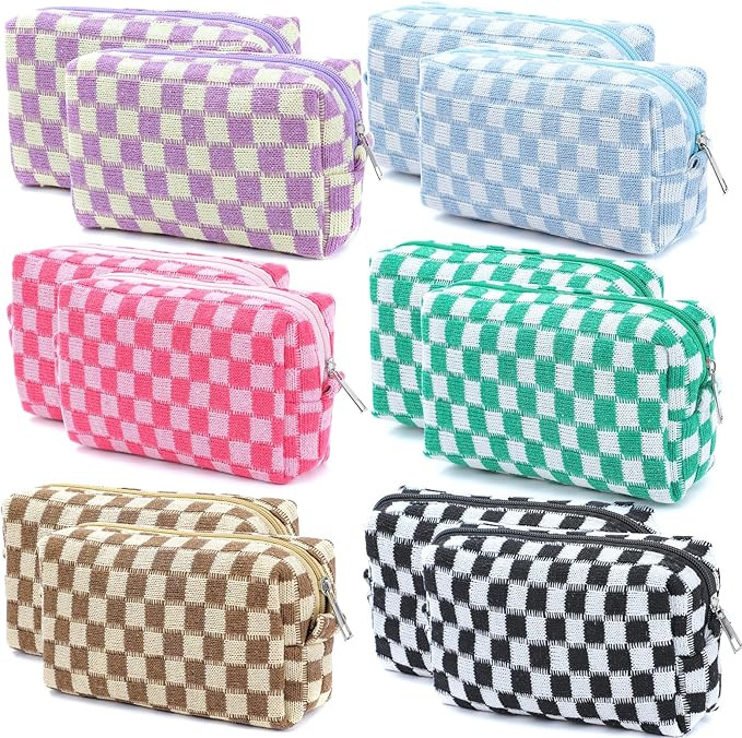 12 PCS Checkered Makeup Bag Cosmetic Bag for Women Checkered Pouch Plaid Makeup Bag for Women Lar... | Amazon (US)