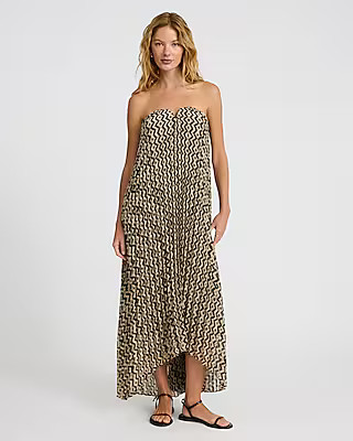 Printed Pleated Strapless V-wire Midi Dress | Express