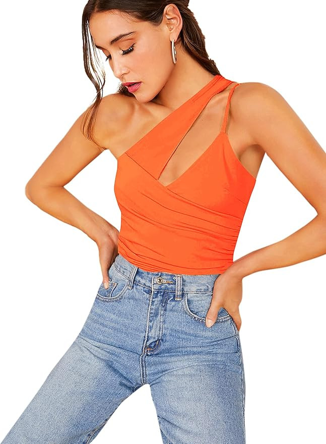 SheIn Women's Casual Sleeveless One Shoulder Cutout Cami Tank Top | Amazon (US)