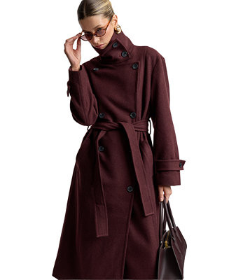 Women's Funnel Neck Belted Coat | Macy's