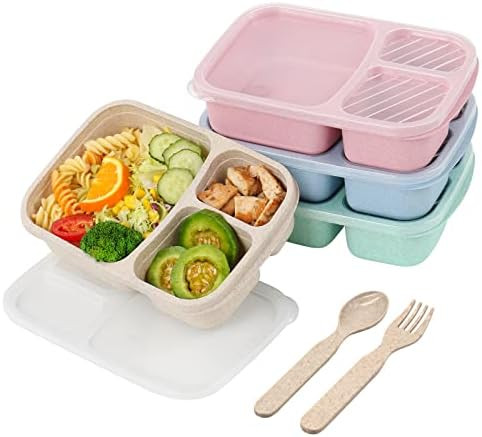 4 Pack Bento Lunch Box，3-Compartment Meal Prep Containers，Lunch Box for Kids，Durable BPA Fr... | Amazon (US)