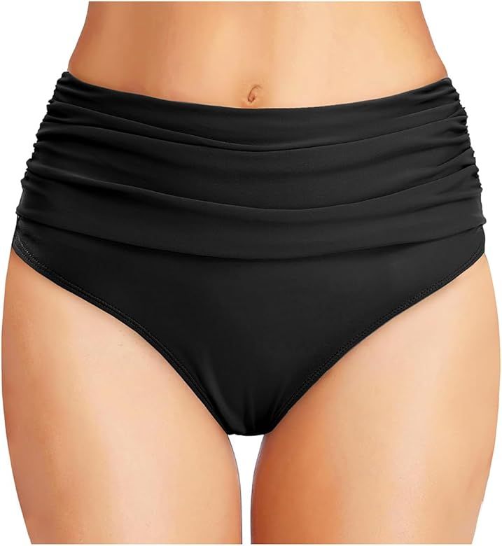 Tempt Me Women's High Waisted Bikini Bottom Tummy Control Ruched Bathing Suit Swim Bottom | Amazon (US)