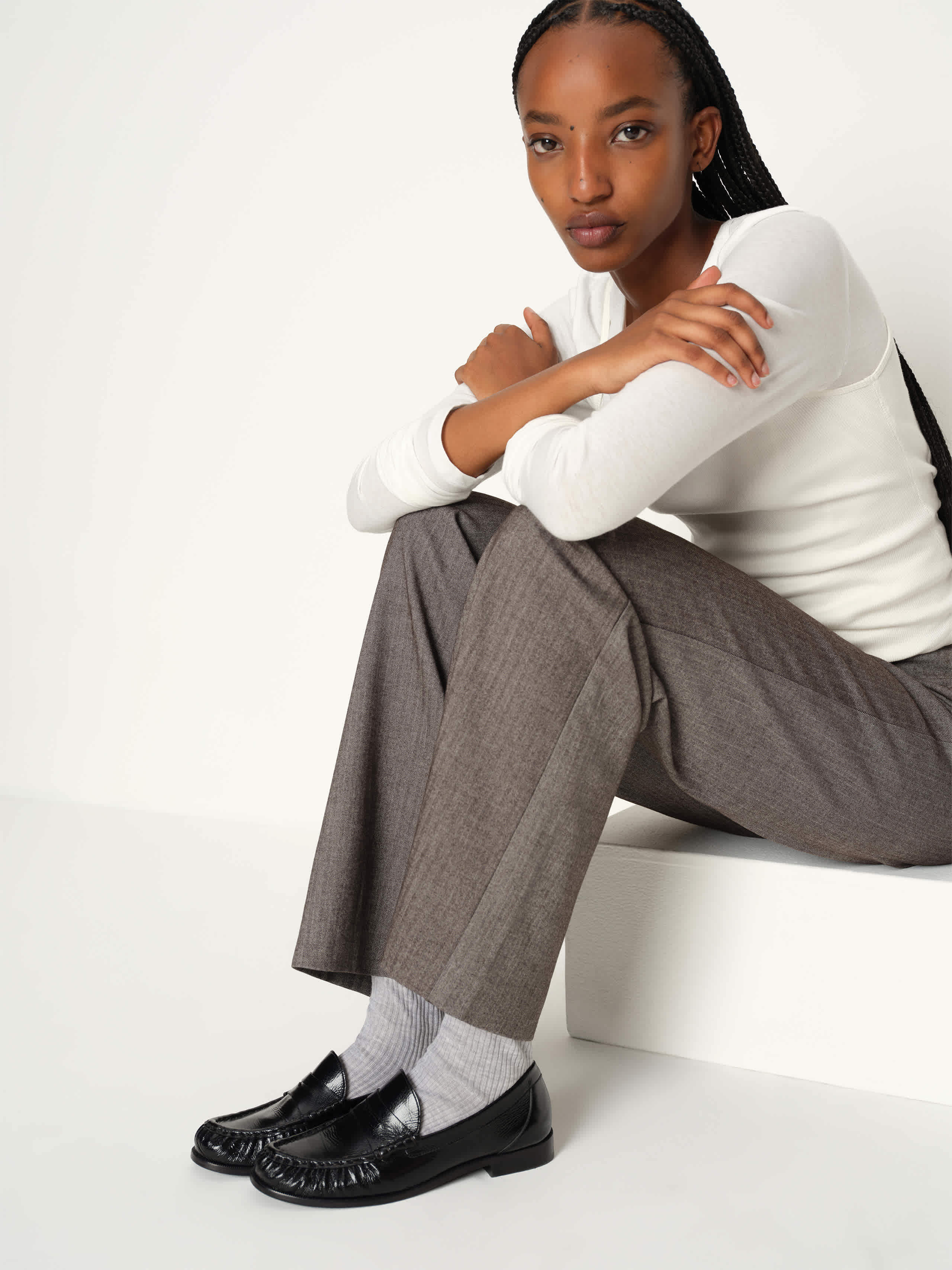 Reformation Francine Ruched Loafer Black Crinkle Patent 6.5 | Reformation (Global)