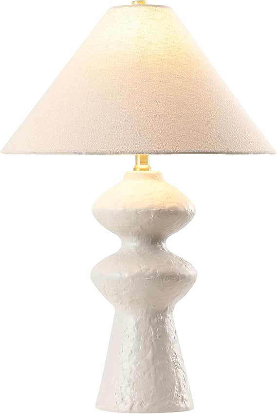SAFAVIEH Lighting Collection Keira White & Oatmeal 25-inch Ceramic Table Lamp for Bedroom, Living... | Amazon (US)
