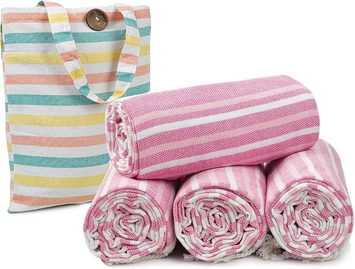 Cotton Turkish Beach Towels, Quick Dry Lightweight Sand Free Peshtemal Towel for Bath Swim Yoga S... | Amazon (US)