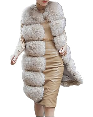 Lisa Colly Women's Faux Fox Fur Coat Jacket Winter Sleeveless Faux Fur Vest Outwear | Amazon (US)