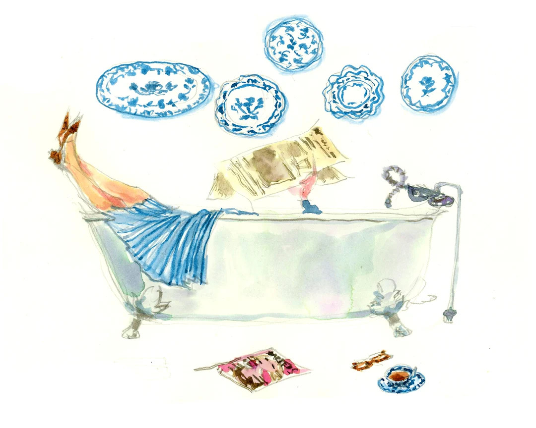 Art Print: Working From Home Tub Girl {cute Wall Art, Home Decorating, Original Painting, Waterco... | Etsy (US)