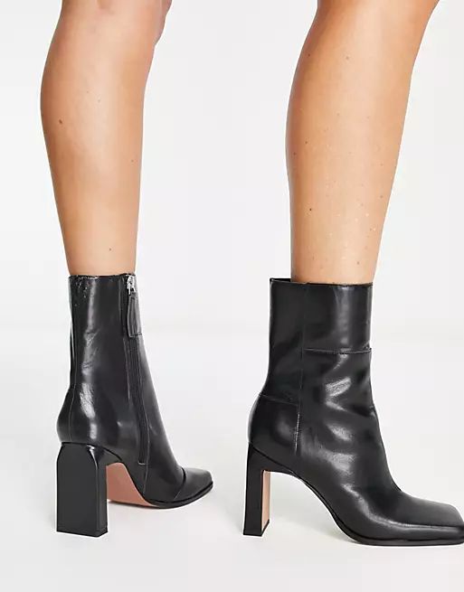 ASOS DESIGN Envy leather high-heeled boots in black | ASOS (Global)