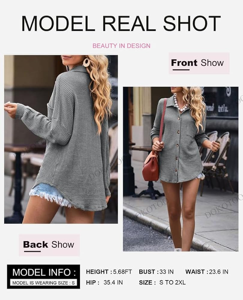 Dokotoo Womens Waffle Knit Shacket Jacket Casual Long Sleeve Button Down Shirts Dressy Blouses To... | Amazon (US)