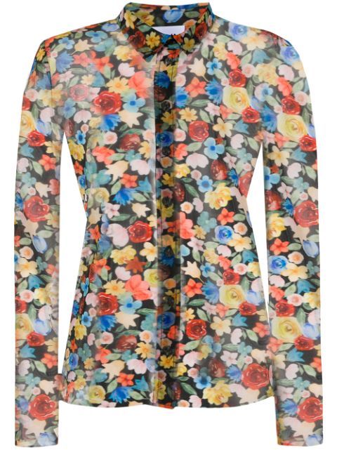 floral print mesh shirt | Farfetch (US)