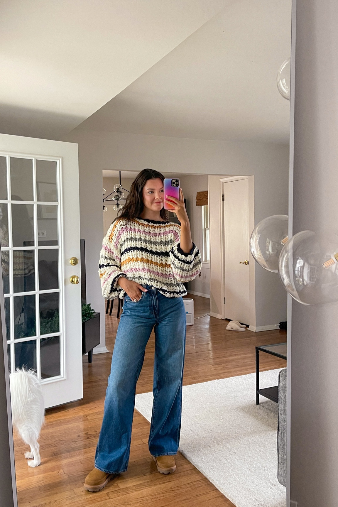 Weari g size Small in the sweater (code CASSIE15) and true size 25 in the jeans!

#LTKSeasonal #LTKfindsunder100