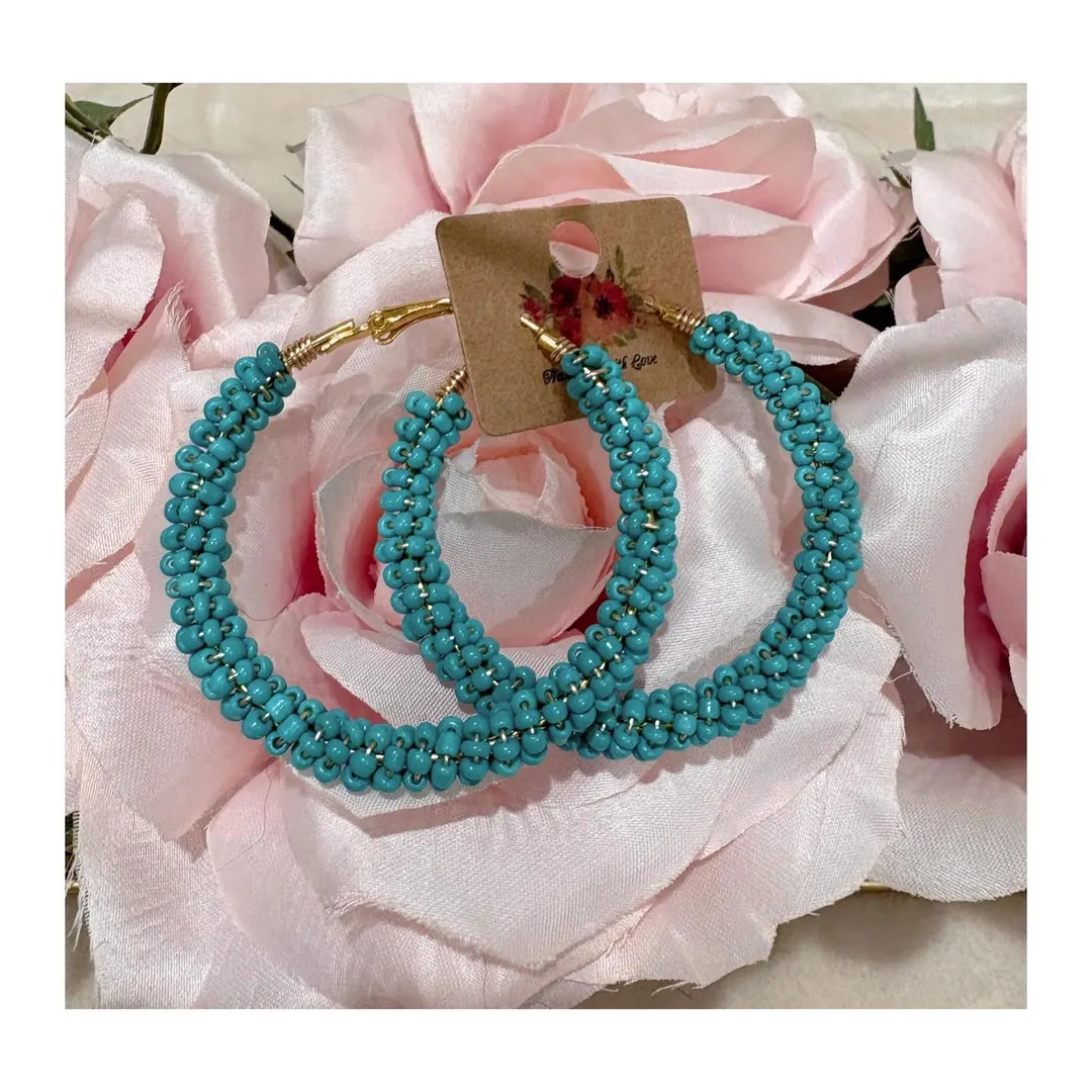 Turquoise Beaded Hoops - Etsy | Etsy (US)