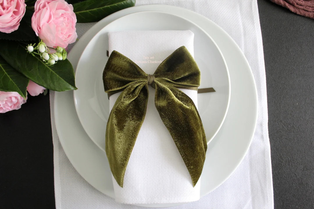 Velvet Bow Napkin Rings/japanese Velveteen SHINDO/JAPANESE Velvet Bow Ties/napkin Rings/moss Velv... | Etsy (US)
