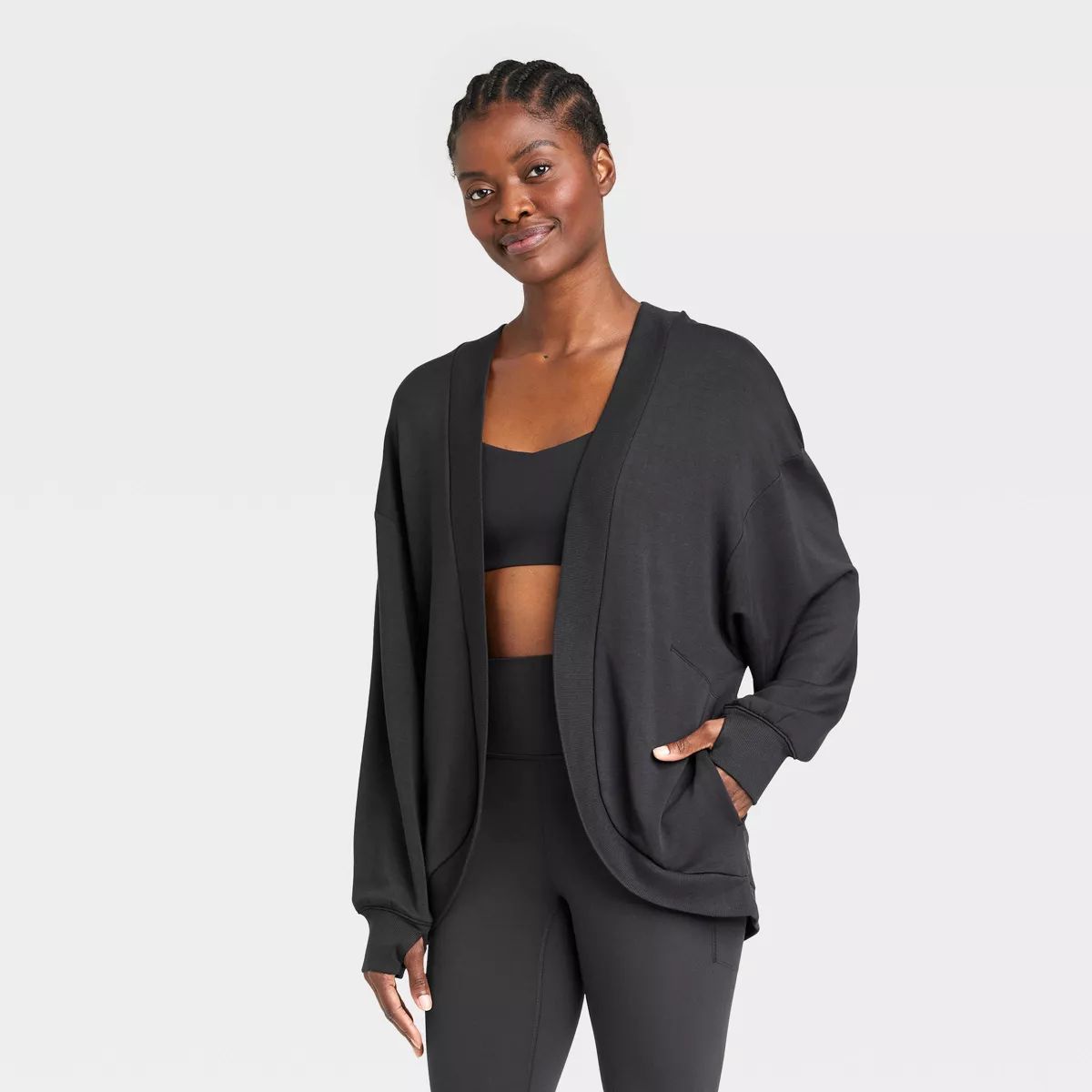 Women's French Terry Cardigan - All in Motion™ Black S | Target