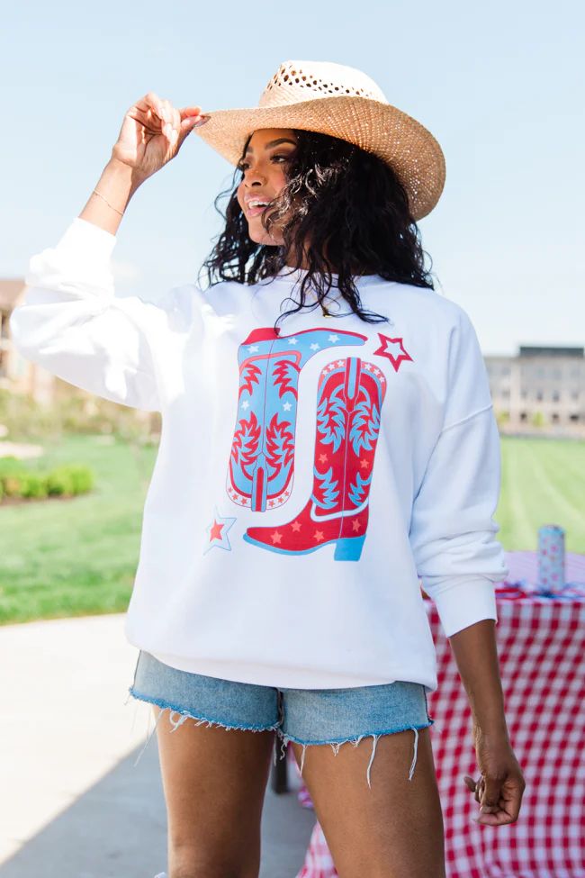 Red White and Boots White Oversized Graphic Sweatshirt | Pink Lily