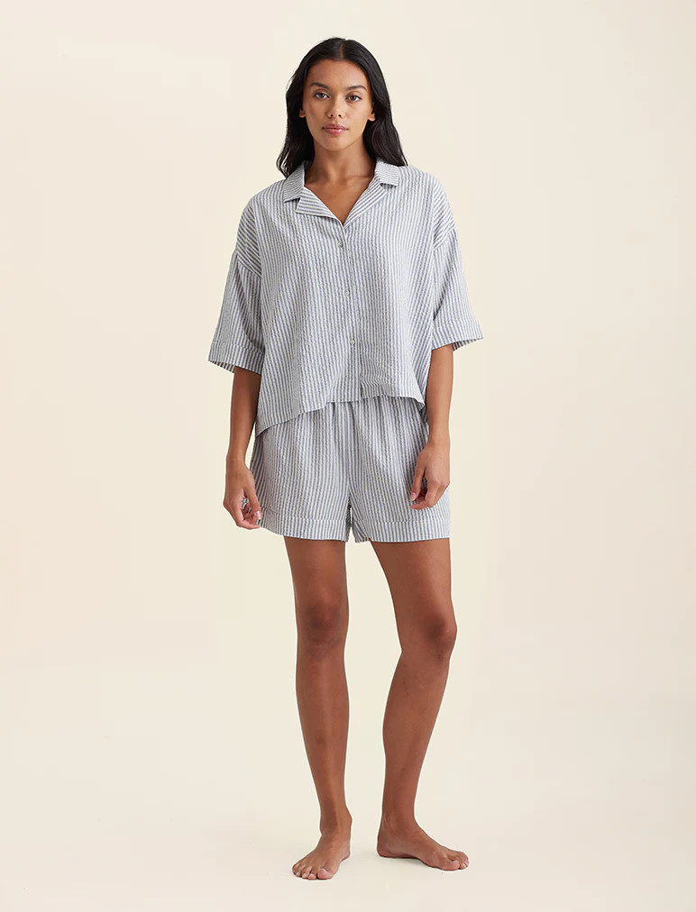 Sabine Seersucker Stripe Boxer PJ Set | Papinelle Sleepwear US