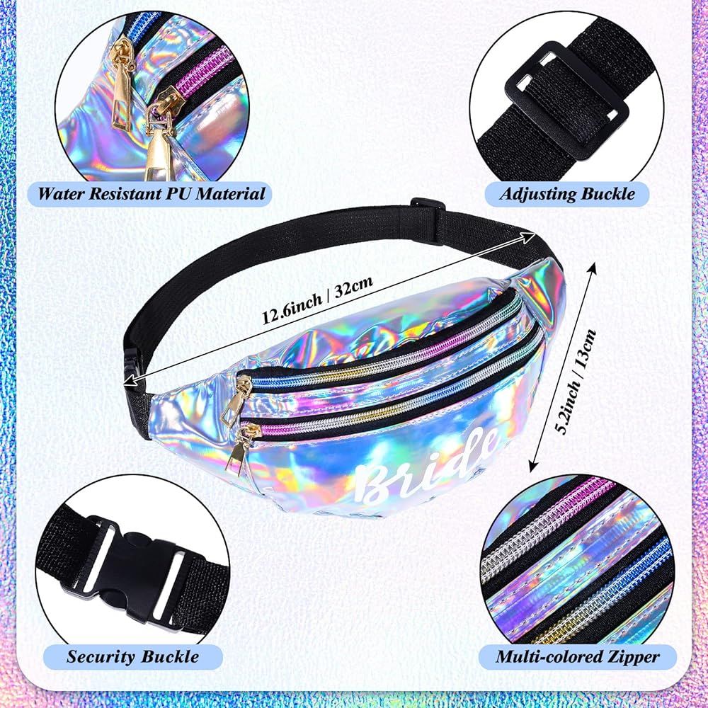 Canlierr 9 Pcs Holographic Bride Bridesmaid Fanny Pack Bridal Waist Funny Bag Waterproof for Bach... | Amazon (US)