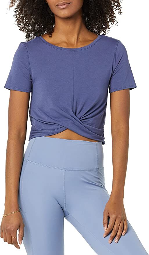 Core 10 Women's Soft Pima Cotton Knot Front Cropped Yoga T-Shirt | Amazon (US)